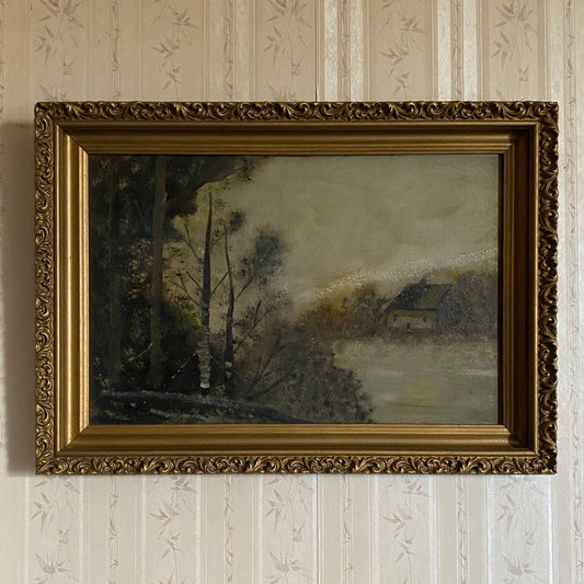 Victorian Framed Oil on Board Cottage Scene