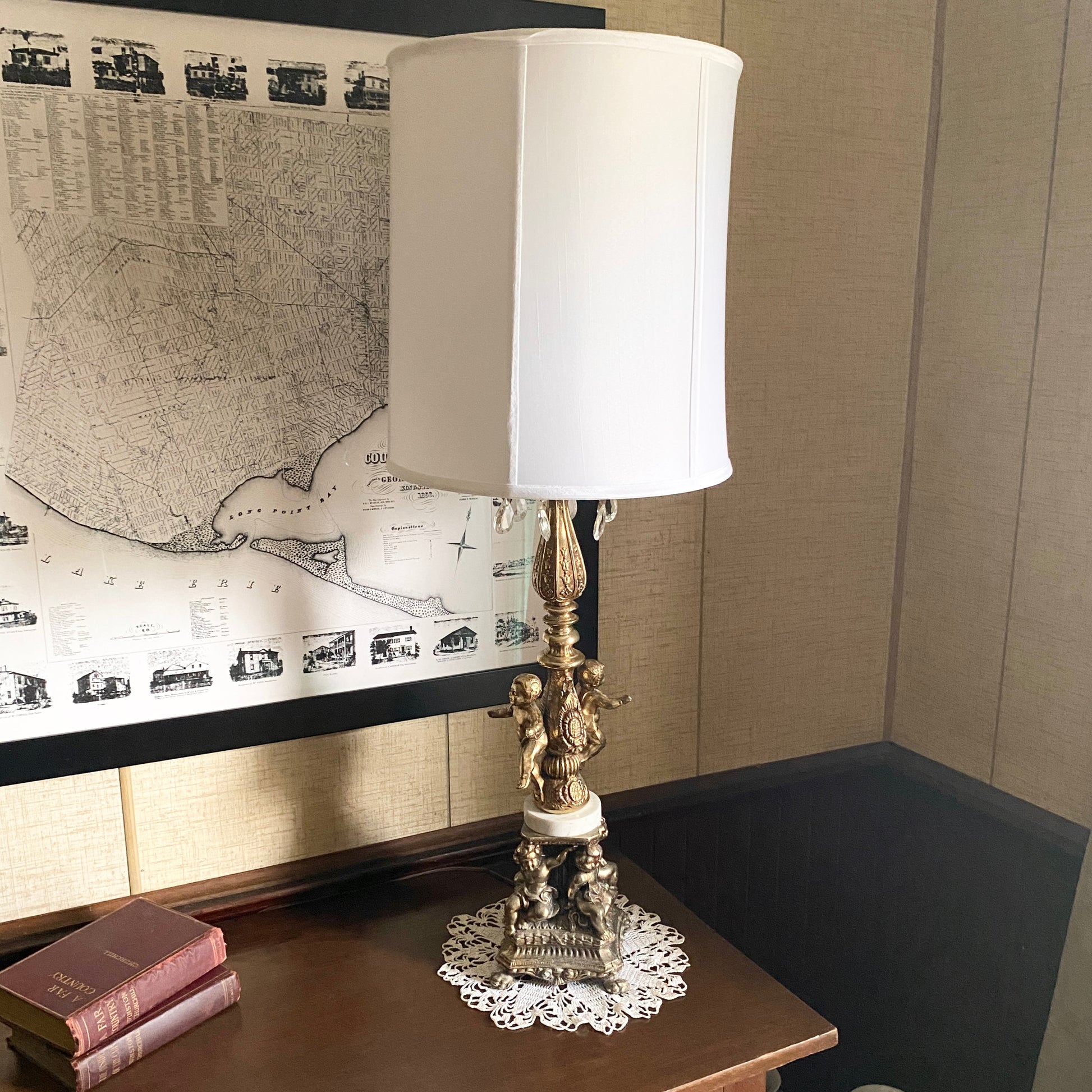 Brass Cherub Lamp with Silk Shade – Sarah Church Antiques & Vintage Wares