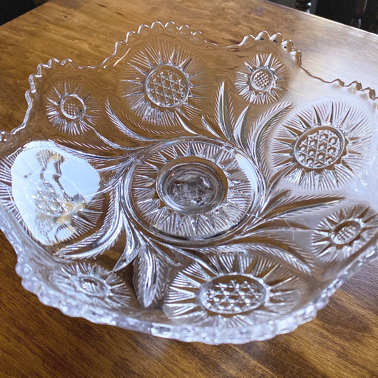Early Pressed Glass Compote, 'Solar' or 'Feather Swirl' Pattern