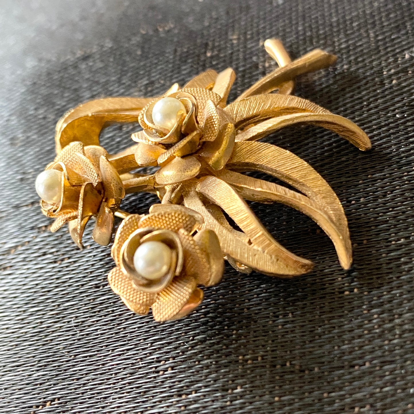Gold Toned Coro Brooch with 3 Pearls