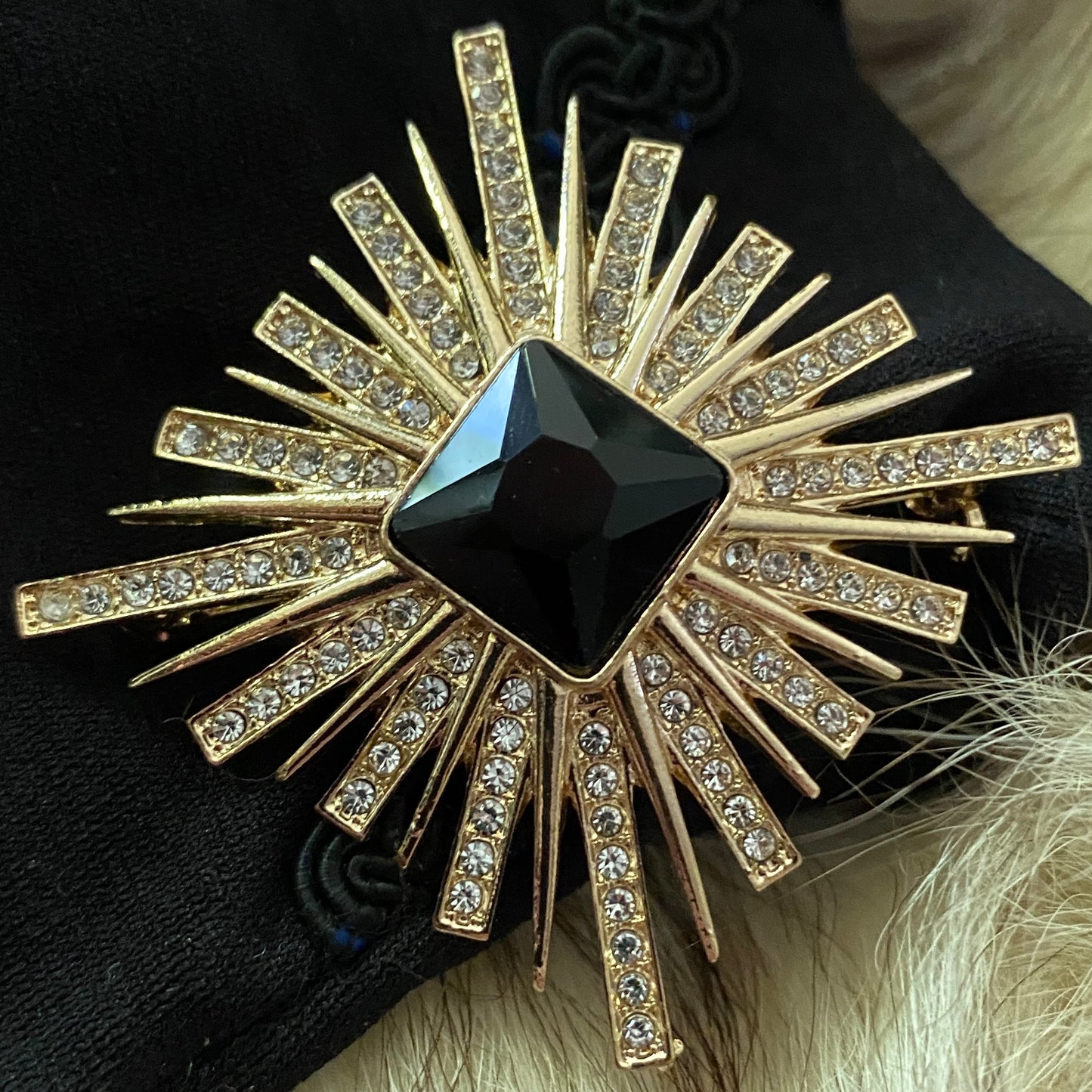 Starburst Brooch with Faceted Black Glass Centre