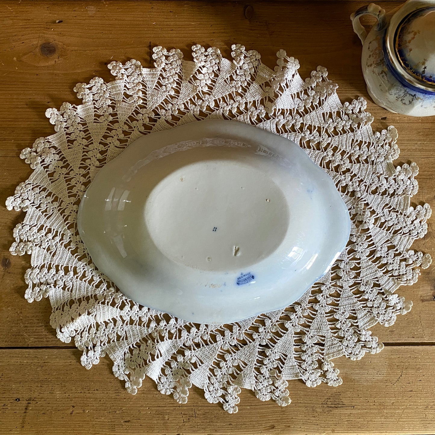 Flow Blue Oval Serving Bowl by Wood & Son Keswick Pattern