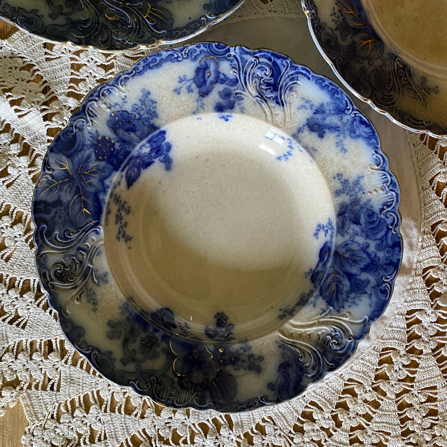 Flow Blue Soup Bowls, Set of 3 Royal Albion by Cliff