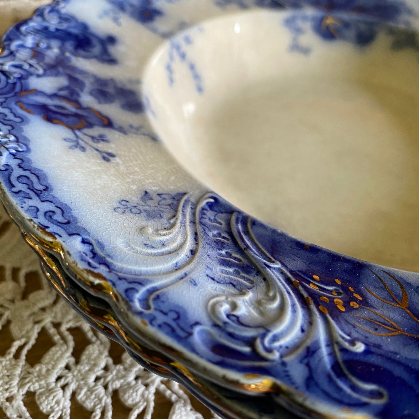 Flow Blue Soup Bowls, Set of 3 Royal Albion by Cliff