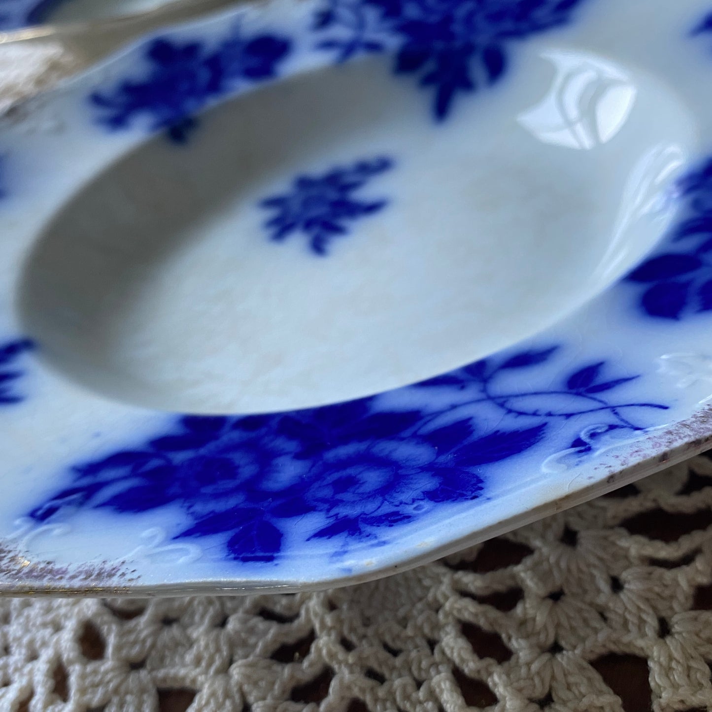 Flow Blue Rimmed Soup Bowl, W.H. Grindley, Gironde