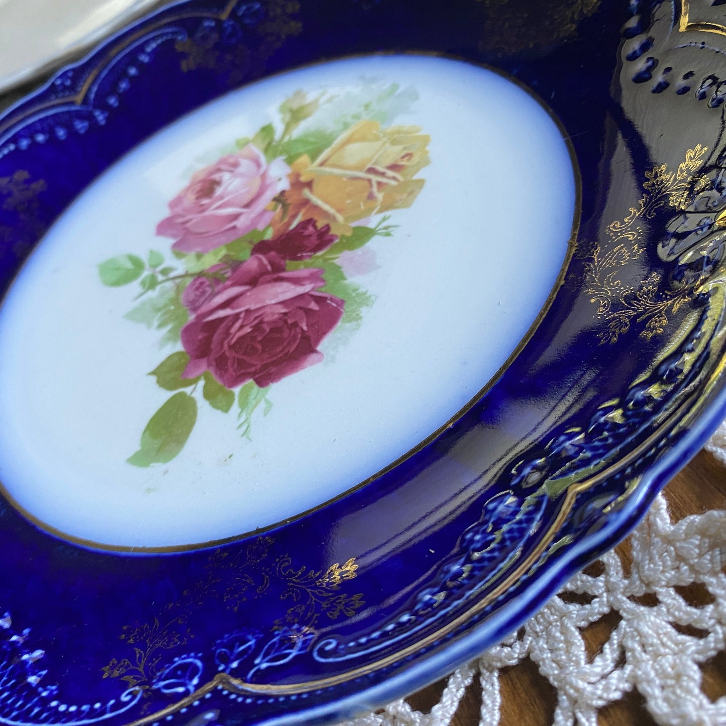 Flow Blue Plate by Wood & Son, Trent Pattern