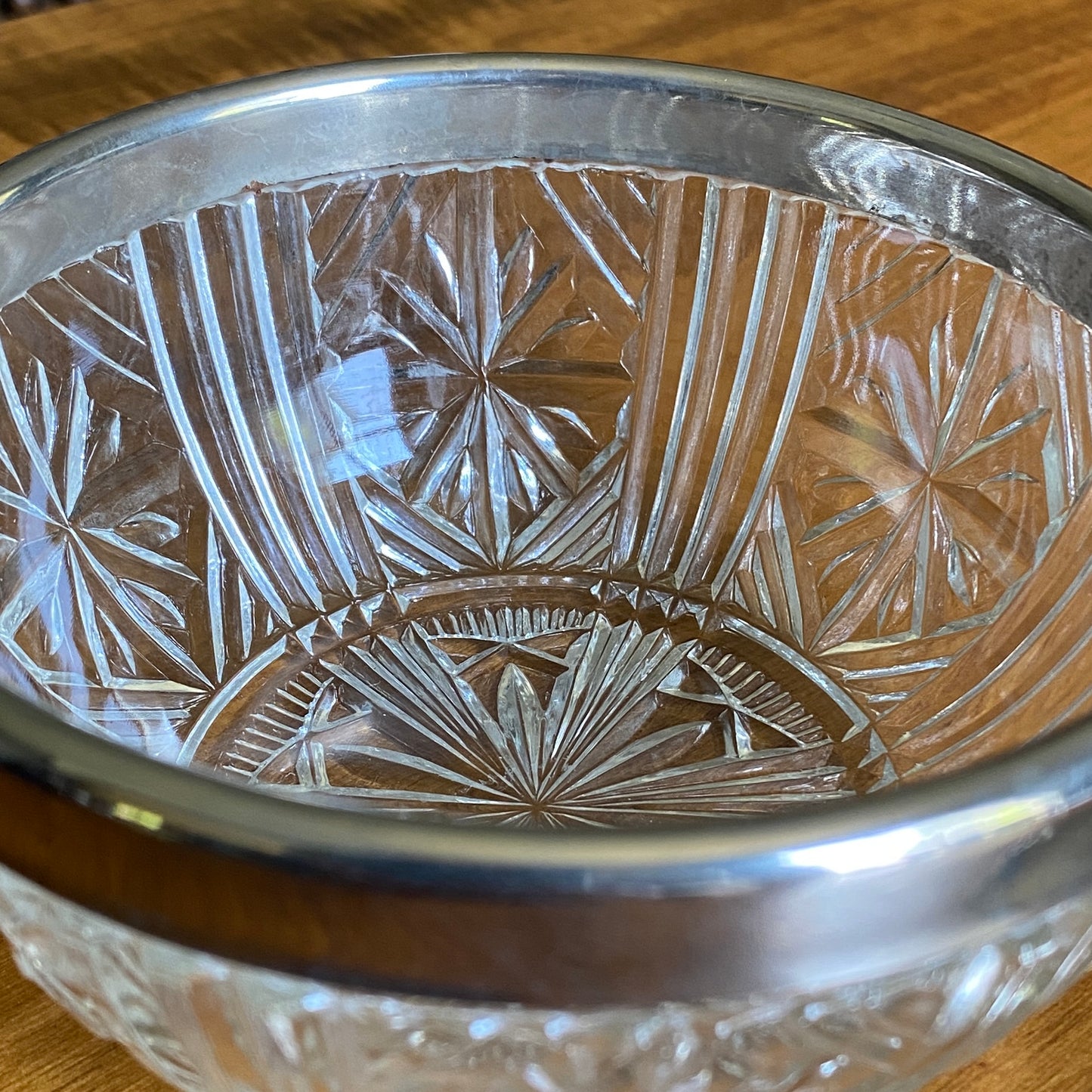 EP Silver Rimmed Pressed Glass Bowl with Spoon