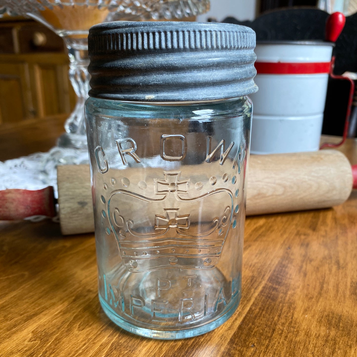 Antique Aqua Crown Jar, Imperial Pint