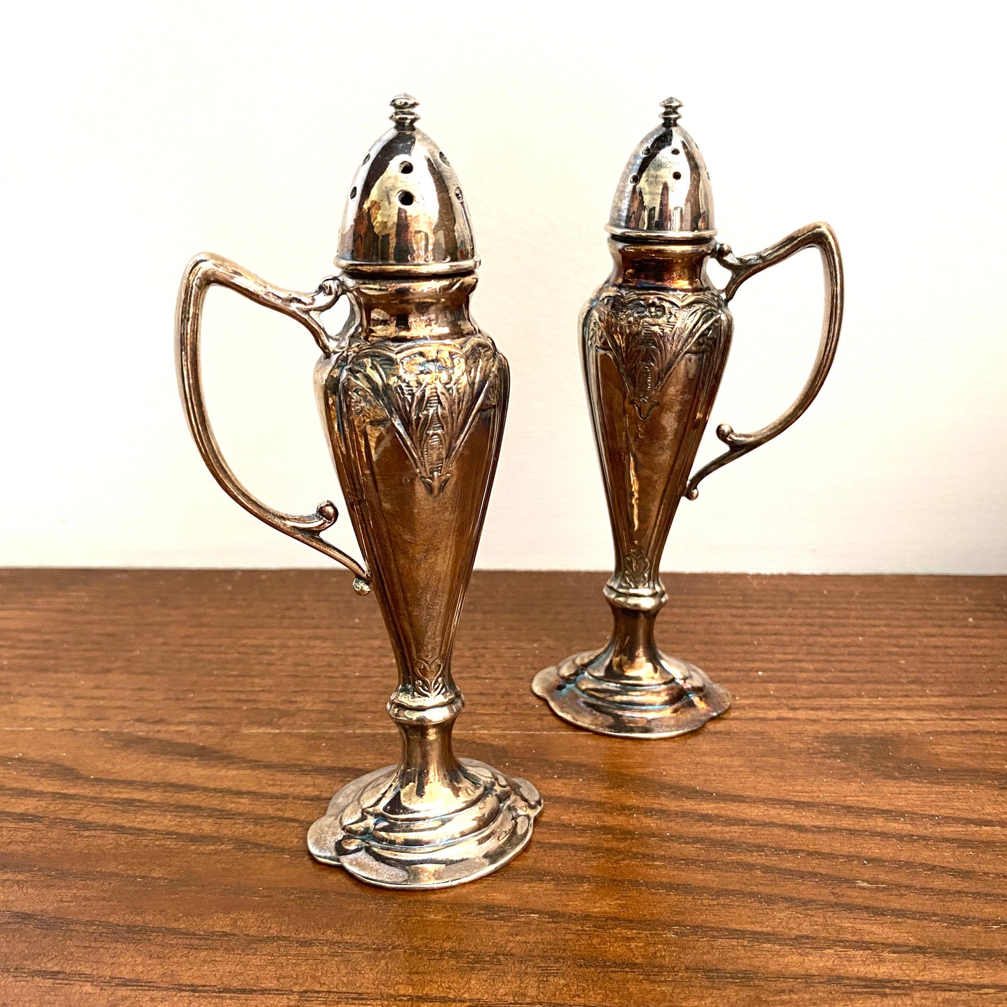 Silver Plated Handled Salt & Pepper Shakers