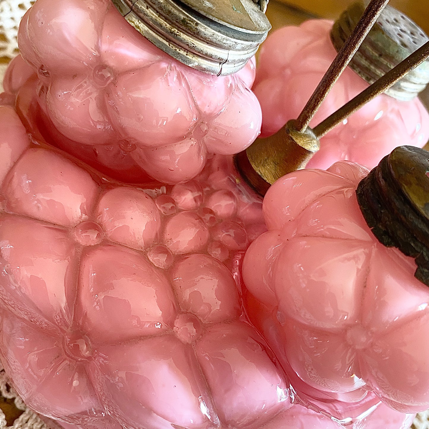 Victorian Quilted Pink Glass Cruet Set
