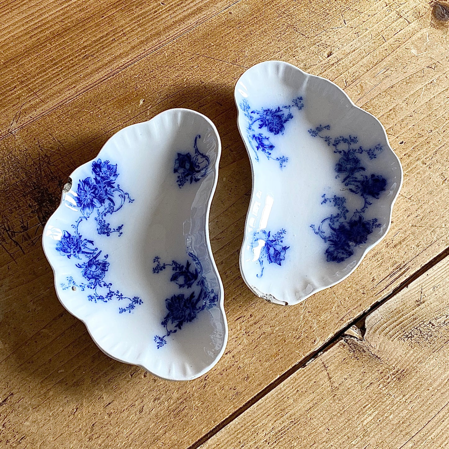 Pair of Flow Blue Candy Dishes