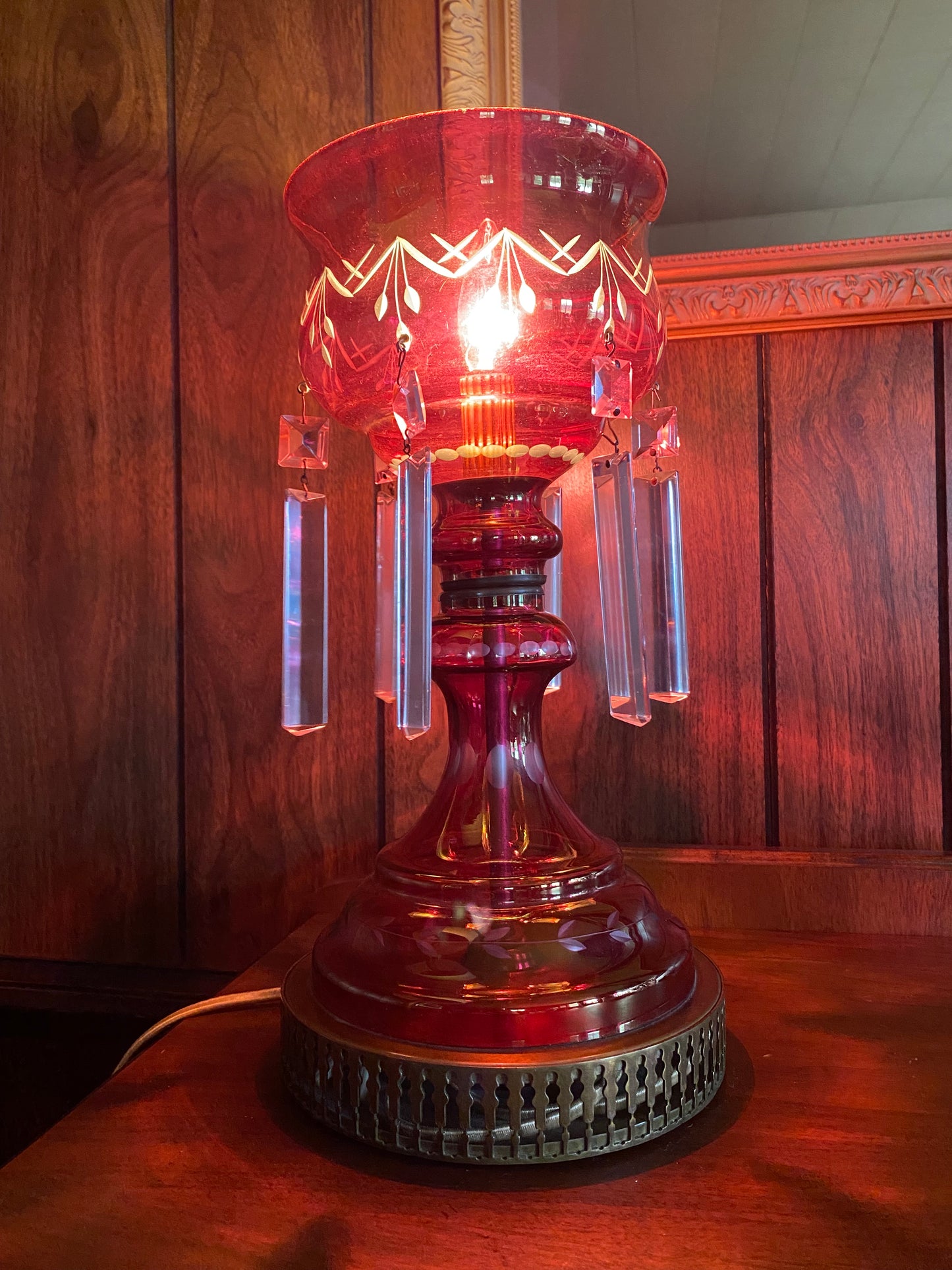 Vintage Cranberry Glass Lamp