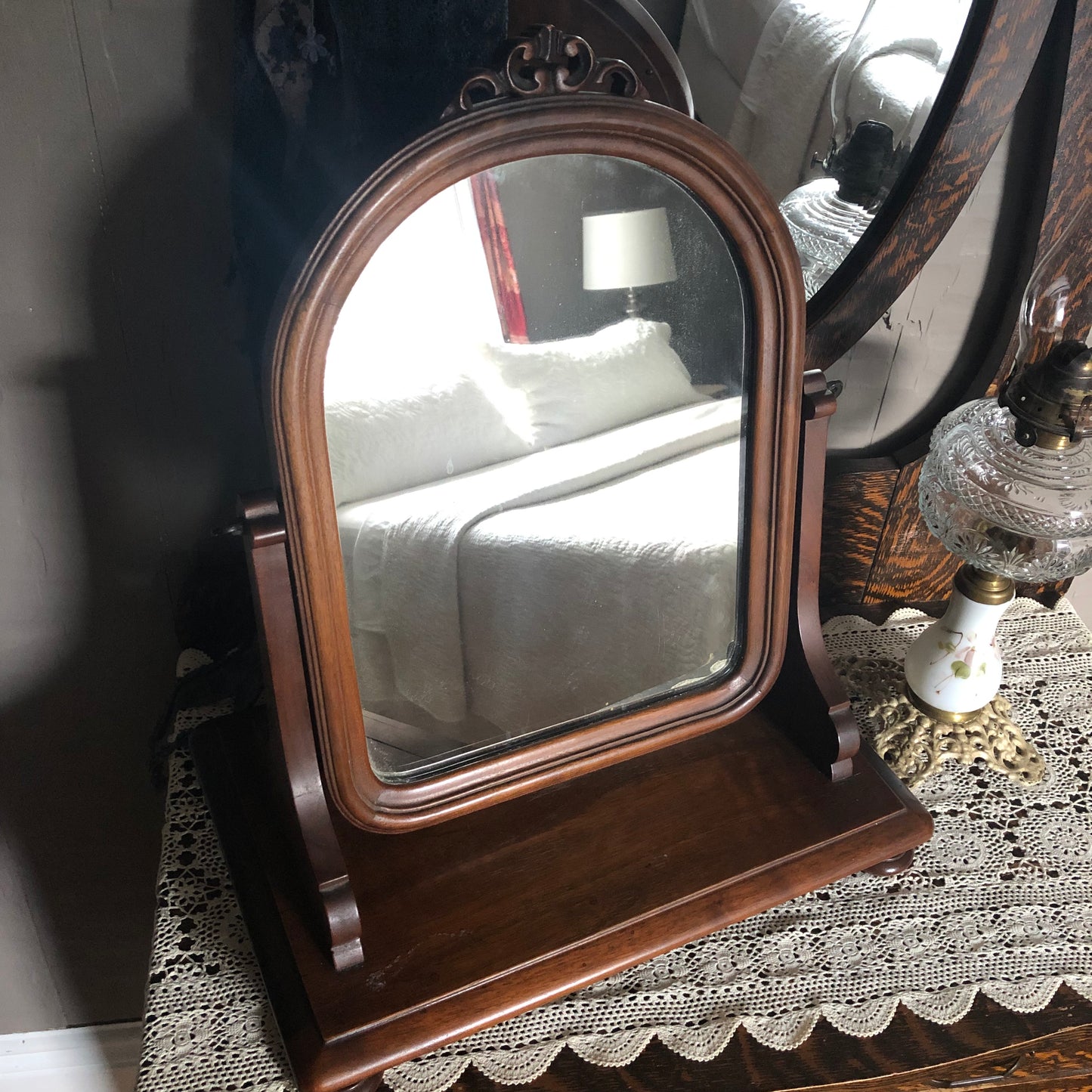 Antique Wood Swivel Dresser Top Mirror
