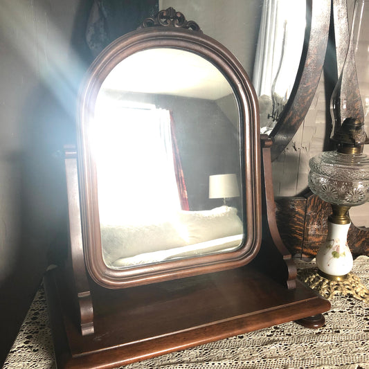 Antique Wood Swivel Dresser Top Mirror