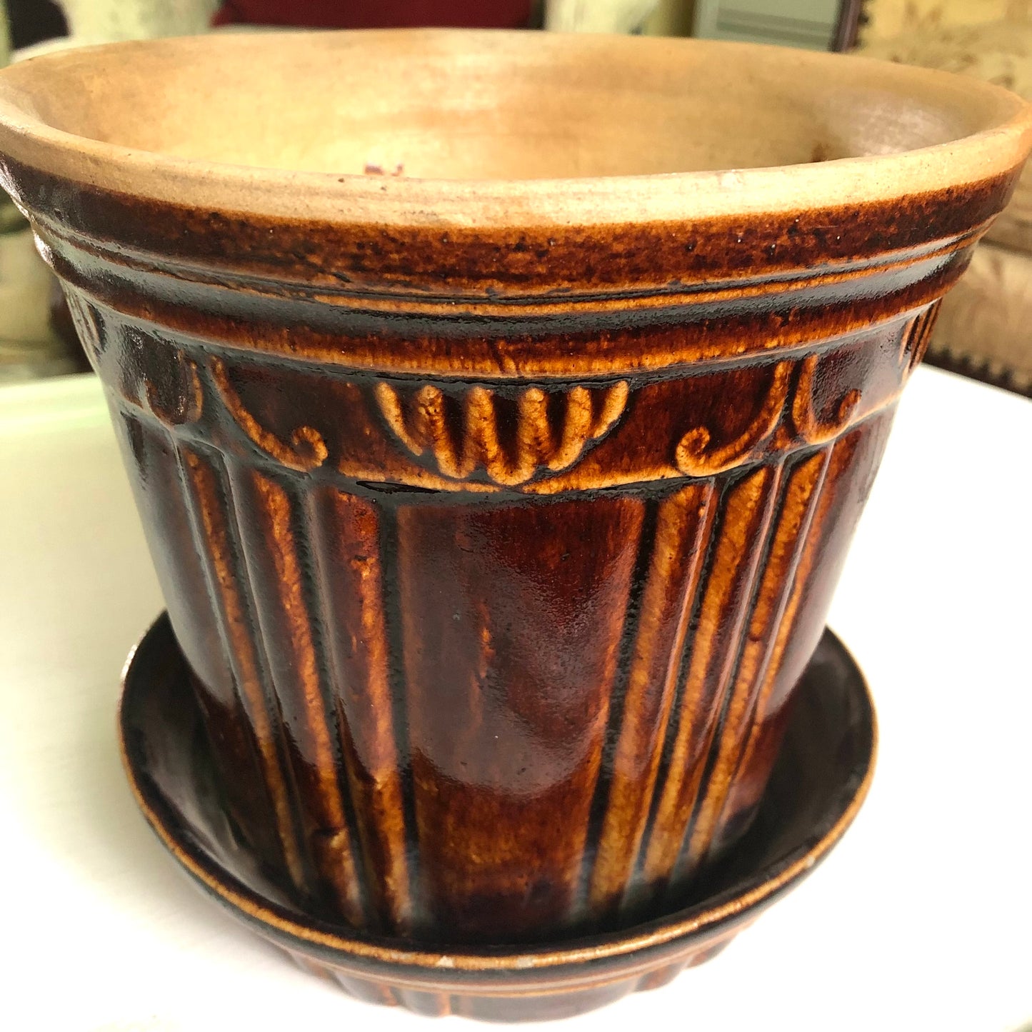 Glazed Stoneware Flower Pot, 7"