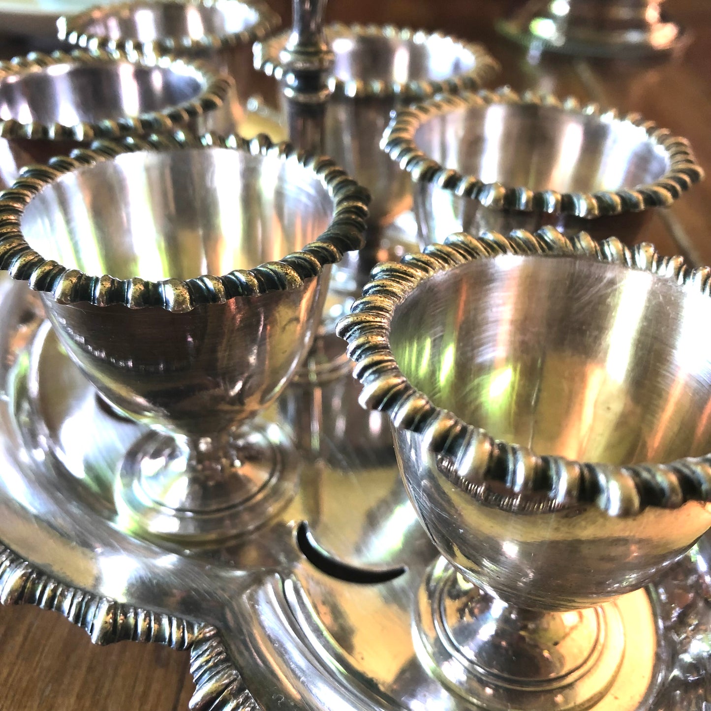Antique Silver Plated Egg Cup Set of 6 with Tray