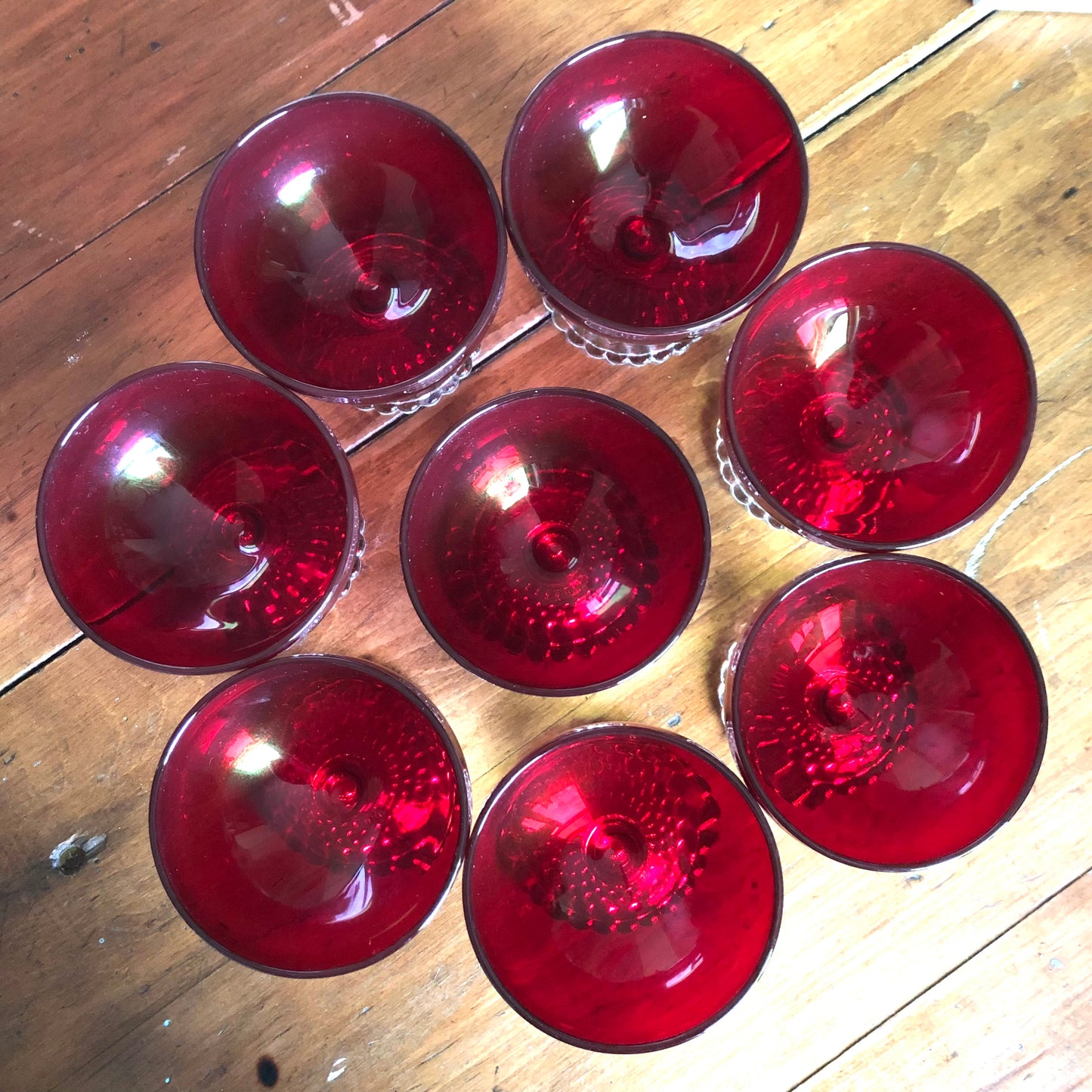Ruby Red Sherbet / Champagne Glasses, Set of 8