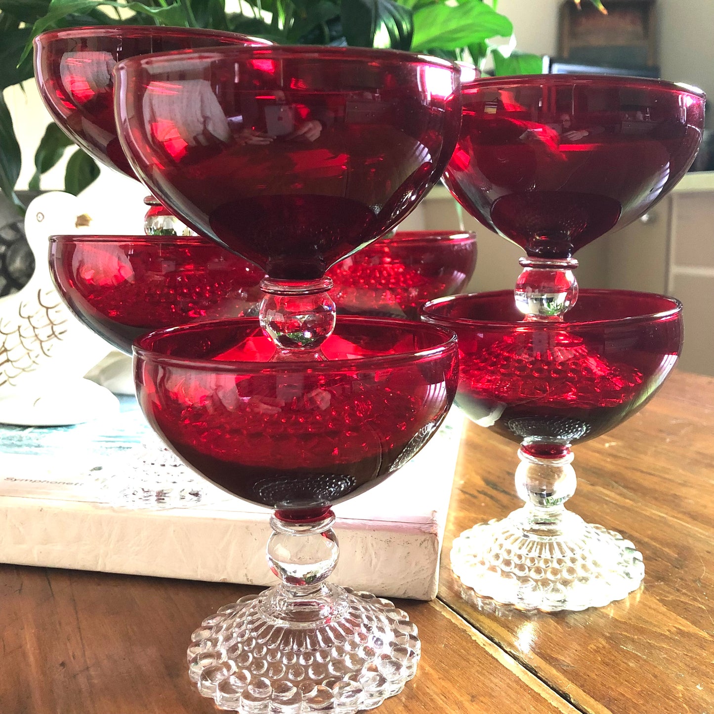 Ruby Red Sherbet / Champagne Glasses, Set of 8