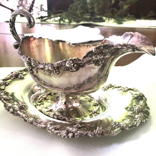 Sheffield Reproduction Silver Plate Gravy Boat with Underplate