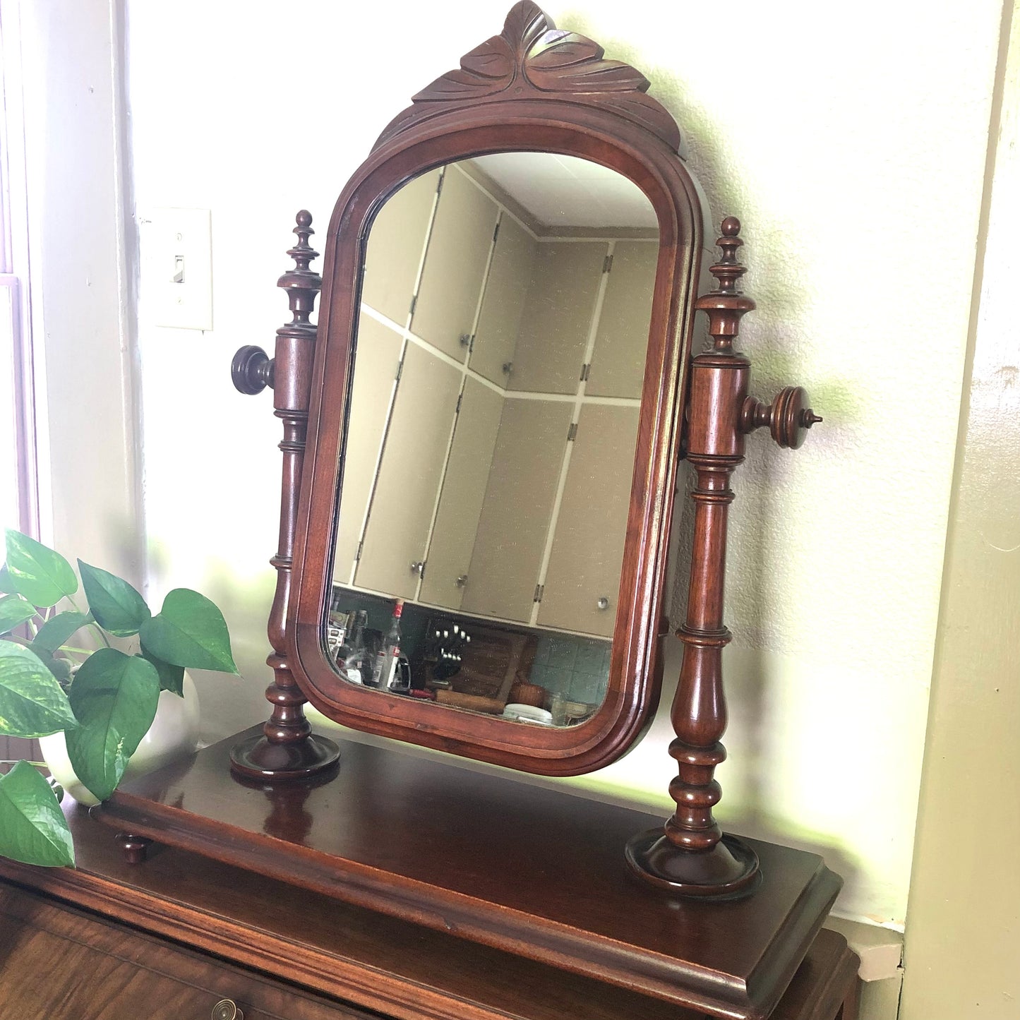 Antique Cherry Swivel Dresser Top Mirror