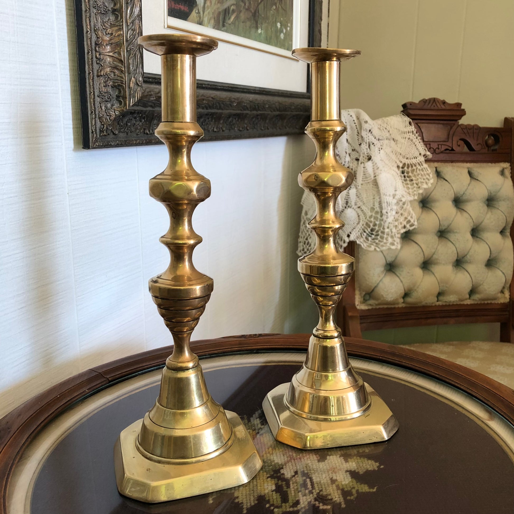 Brass Push Up Candlesticks, 12 – Sarah Church Antiques & Vintage Wares