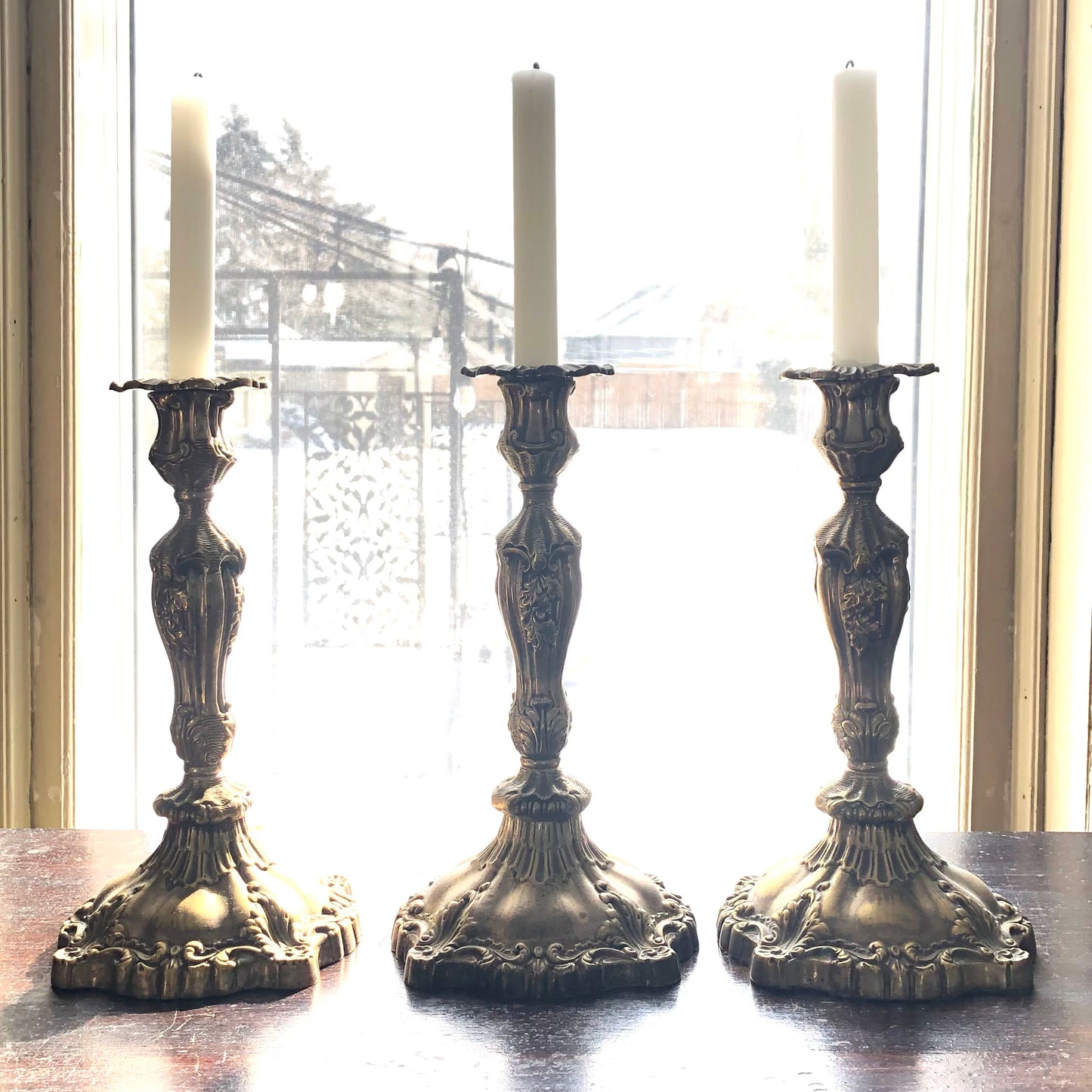 Brass Plated Candlesticks, 11"