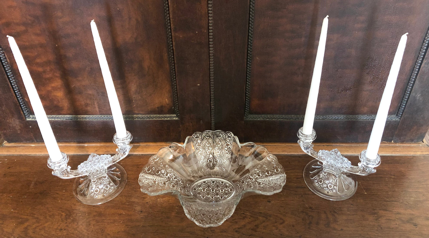 Fenton Daisy and Button Clear Console Set, 3 Piece