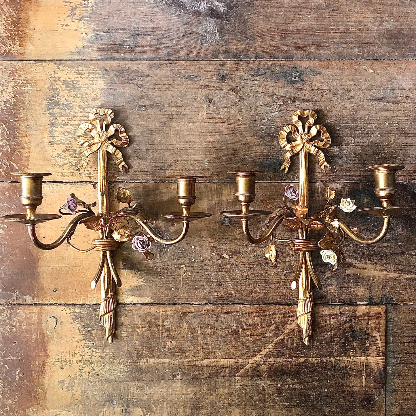 Pair of Antique Brass French Candle Sconces