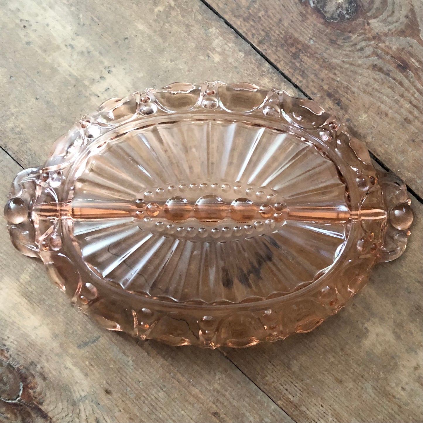 Pink Depression Glass Divided Serving Dish, 'Oyster and Pearl'